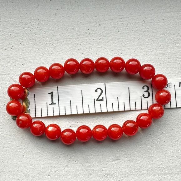 NEW Carnelian Gemstone 8mm Round Polished Bead Stretch Virgo Bracelet Unisex - Picture 6 of 7